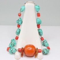 colier African Revival : turcoaz-howlit, copal african, chihlimbar & coral. designer Adrian Sararu